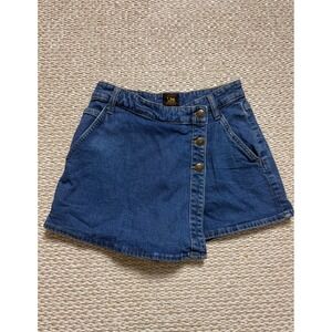 Lee vintage Denim Skort Medium Wash Button Front High Rise Blue skirt shorts 4